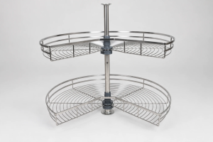 Two kidney-shaped wire baskets mounted on a central support pole