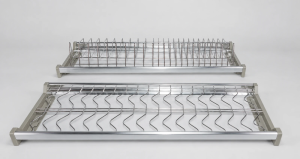 Separate cabinet plate and bowl racks with metal support frames