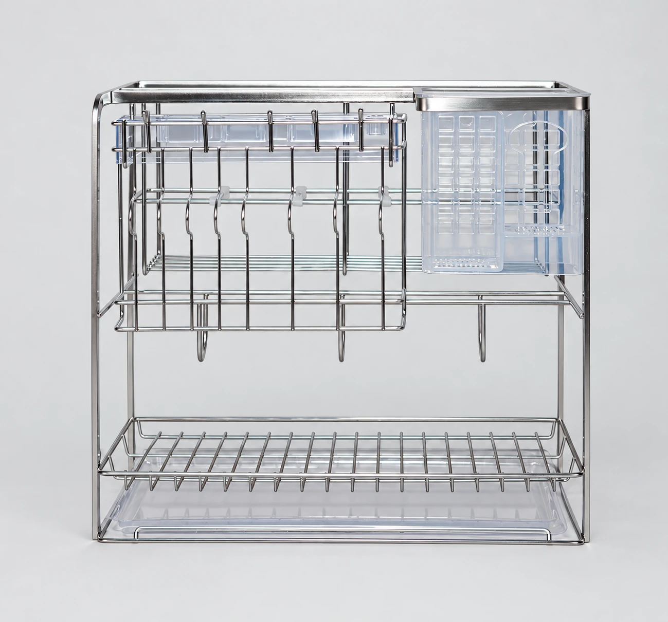 Square-wire pull-out organizer with knife storage and a utensil compartment